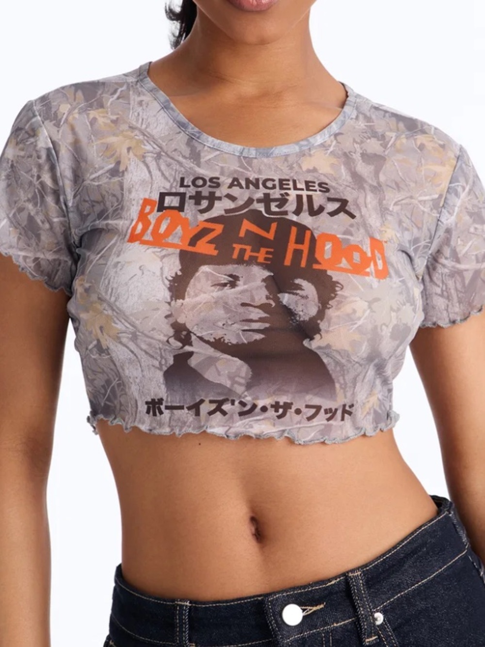 Los Angeles 'Boyz in the Hood' Graphic Crop Tee - Gray & Orange